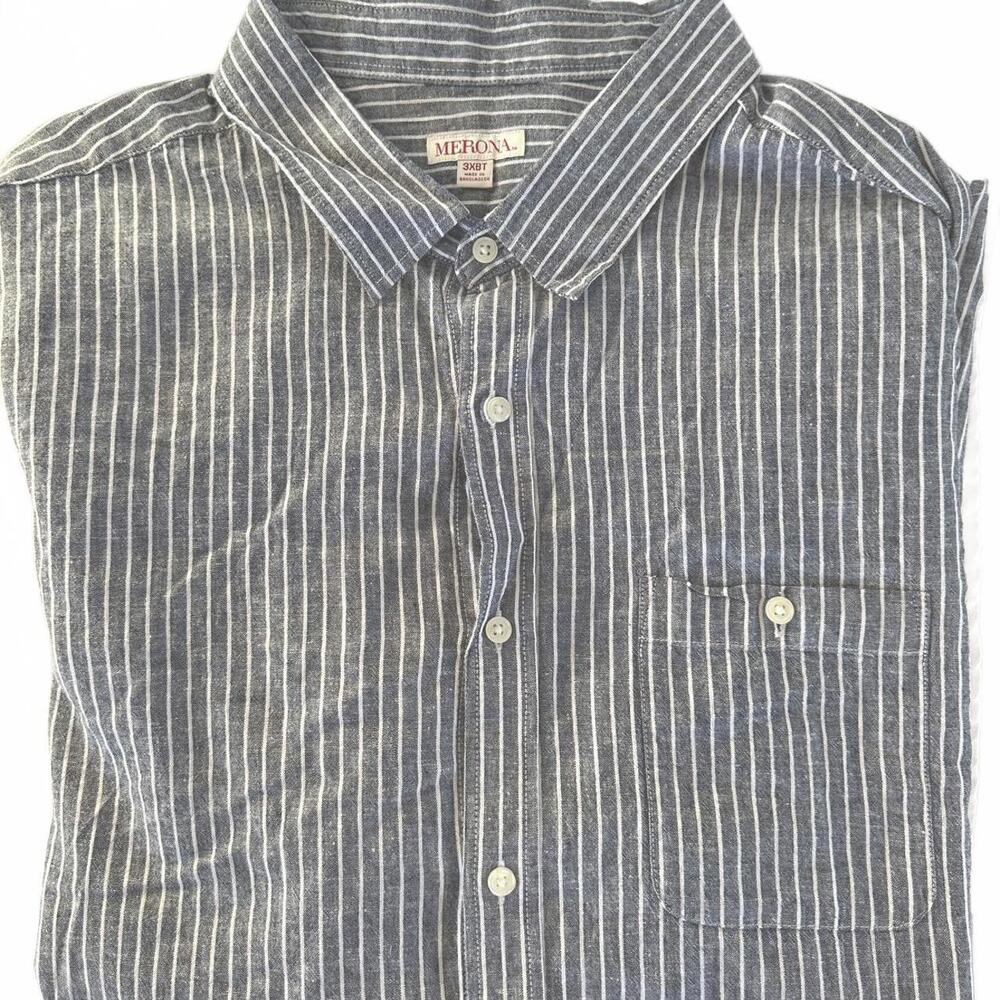 Merona Men's Linen Blend Gray & White Striped Button-Up Shirt - Size 3XBT